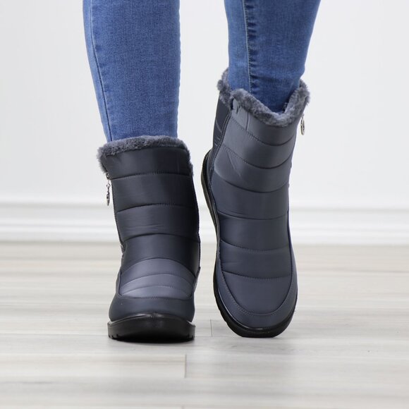 Rain Ankle Boots Weather Resistant Warm Synthetic Fluff Inside Grey - Picture 9 of 14